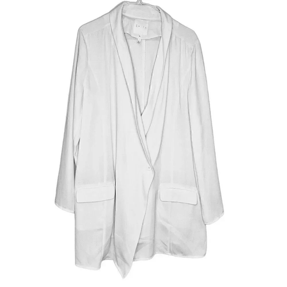 Leith Button Front Long Sleeve Shawl Collar Long Line Blazer Ivory XL